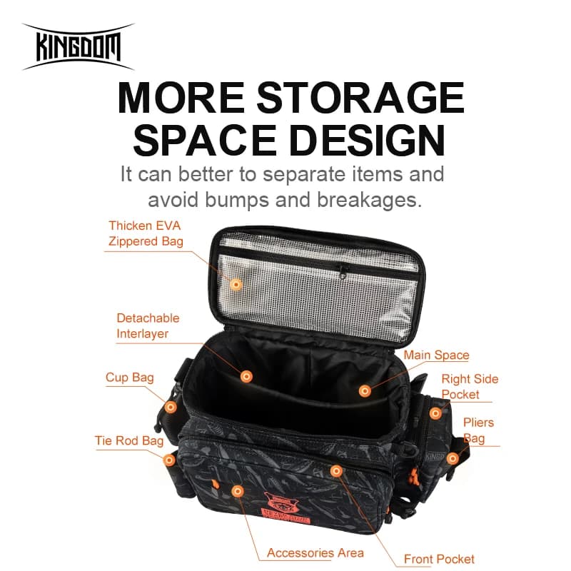Sac pêche multifonction Kingdom 44*21*22cm nylon 1000D imperméable grande capacité sport extérieur