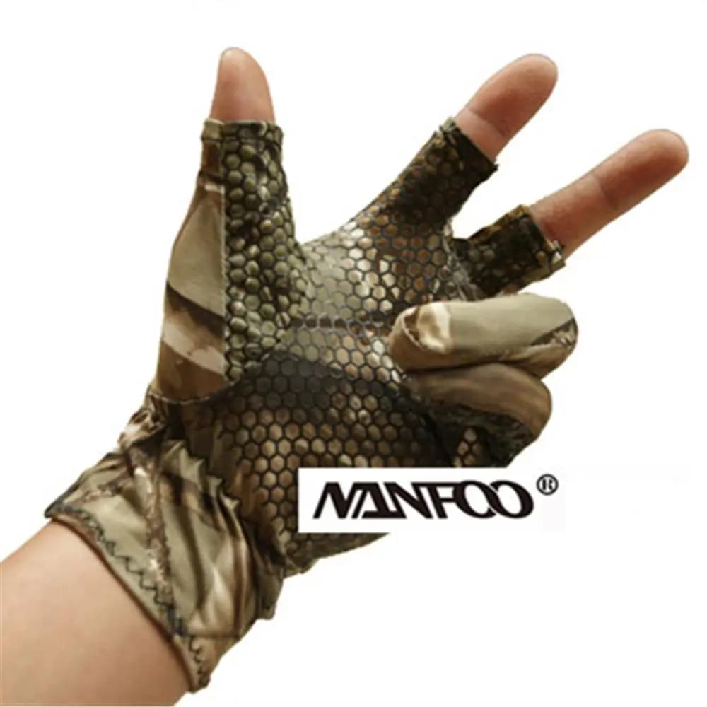 Gants pêche été mi-doigts antidérapant vélo camouflage biologique waterproof respirant fins polyester