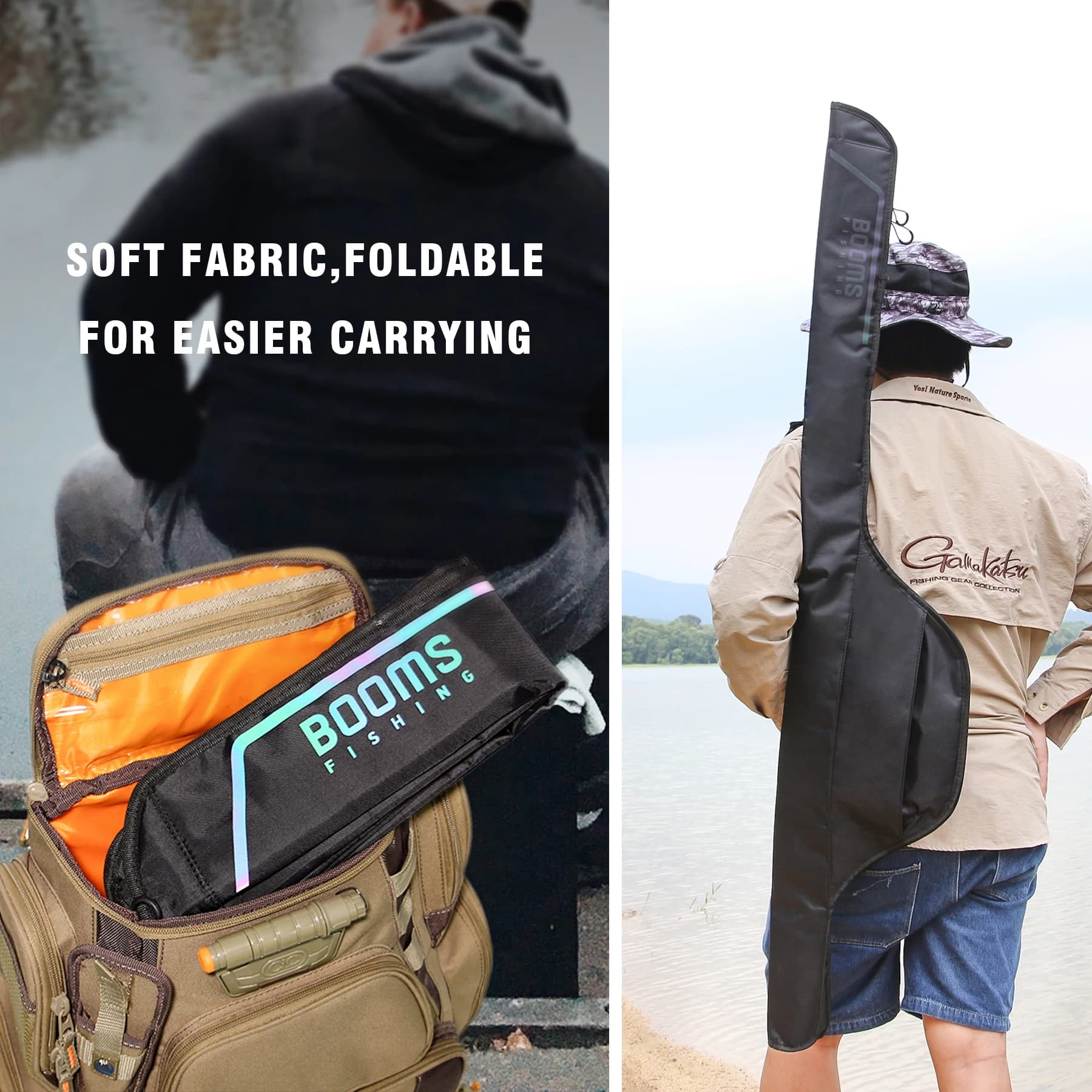 Booms Fishing PB4 housse canne à pêche pliable nylon 135-185 cm pour moulinets et cannes multiples