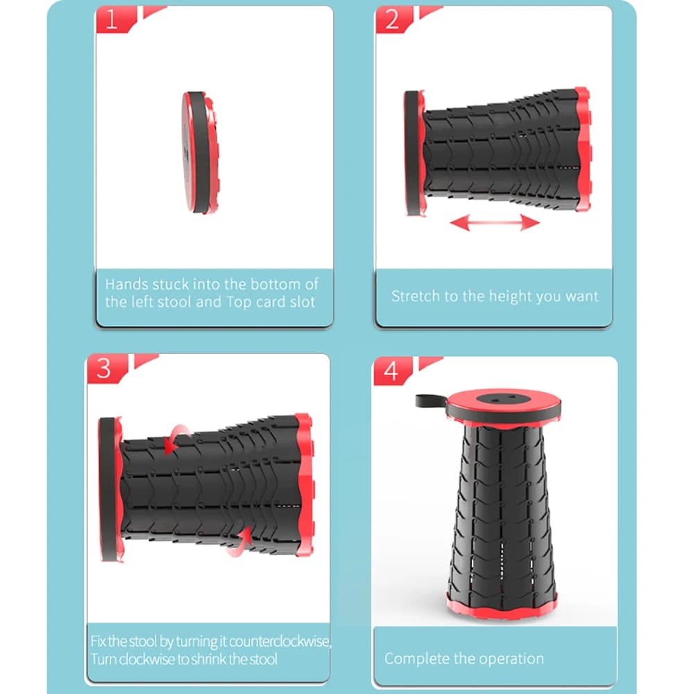 Tabouret pliant télescopique léger plastique pour pêche camping file d'attente transport