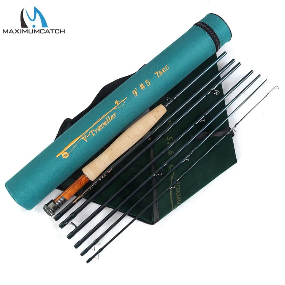 Canne à pêche à la mouche Maximumcatch V-Traveler 9FT 5-8wt graphite IM10 fibre carbone 7 sections action rapide