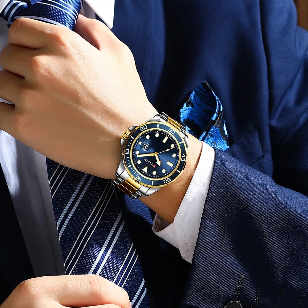 Montre homme automatique Curren 2021 série Green Water Ghost - Luxe haut de gamme étanche acier quartz