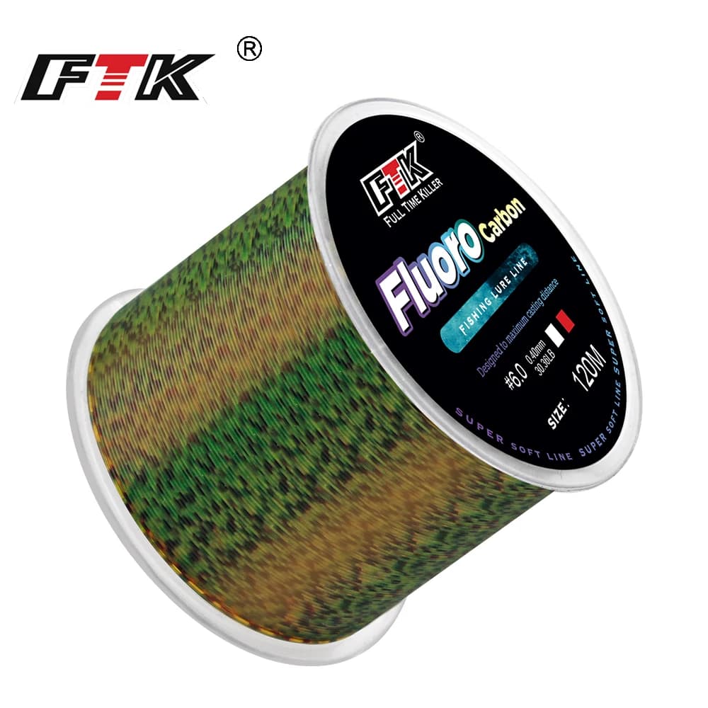 Ligne de pêche FTK 120m fluorocarbone tachetée invisible - 0.20mm-0.50mm 4.13LB-34.32LB ligne spotted