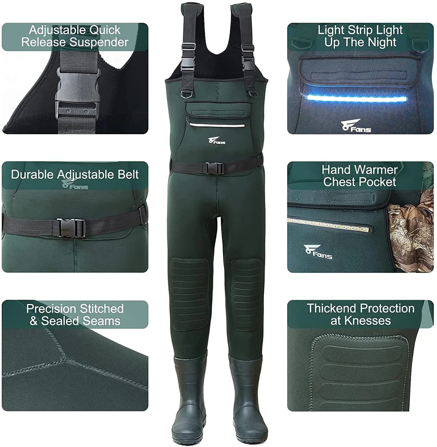 Waders de pêche néoprène 5mm avec bottes intégrées, 100% étanches et semelle crampons pour homme, idéales