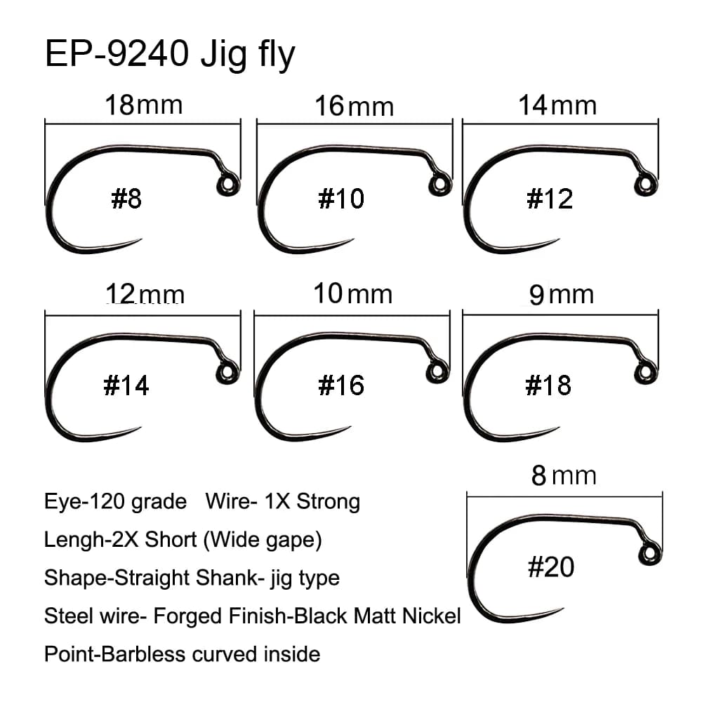 Hameçons mouche Eupheng 100 pièces sans ardillon - Pour montage de mouches sèches, nymphes et streamers