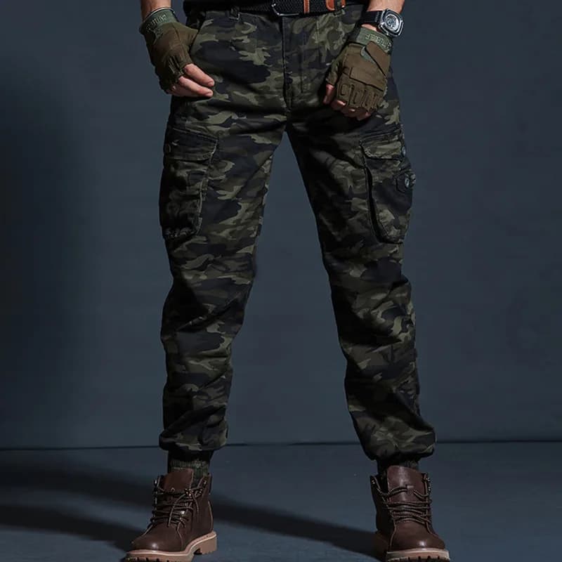 Pantalon cargo camouflage kaki qualité premium pêche - Style militaire multi-poches homme fashion
