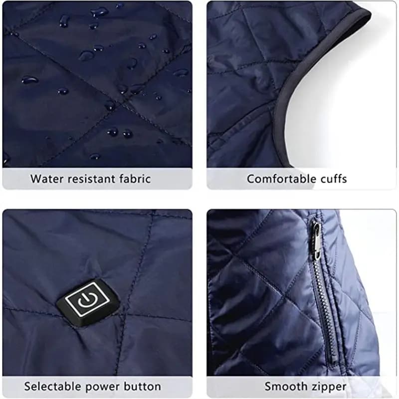 Veste chauffante électrique USB femme 9 zones double interrupteur - Automne hiver coton thermique