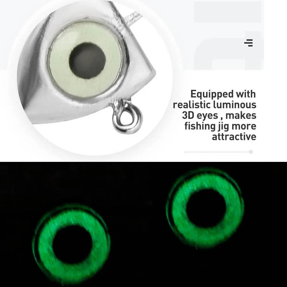 Têtes plombées lumineuses JOHNCOO 8pcs avec œil 3D pour pêche de la glace et du black-bass