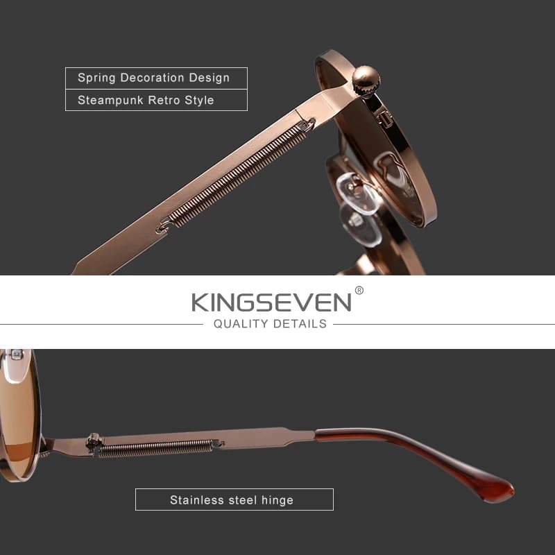 Lunettes de soleil polarisées gothique steampunk vintage monture ronde métal pour homme et femme KINGSEVEN
