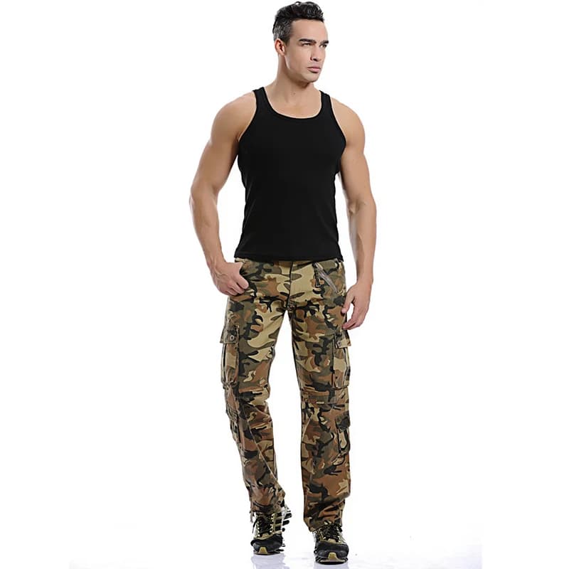 Pantalon cargo coton 2025 pour hommes - Coupe loose multi-poches - Taille 28-40 pêche confort
