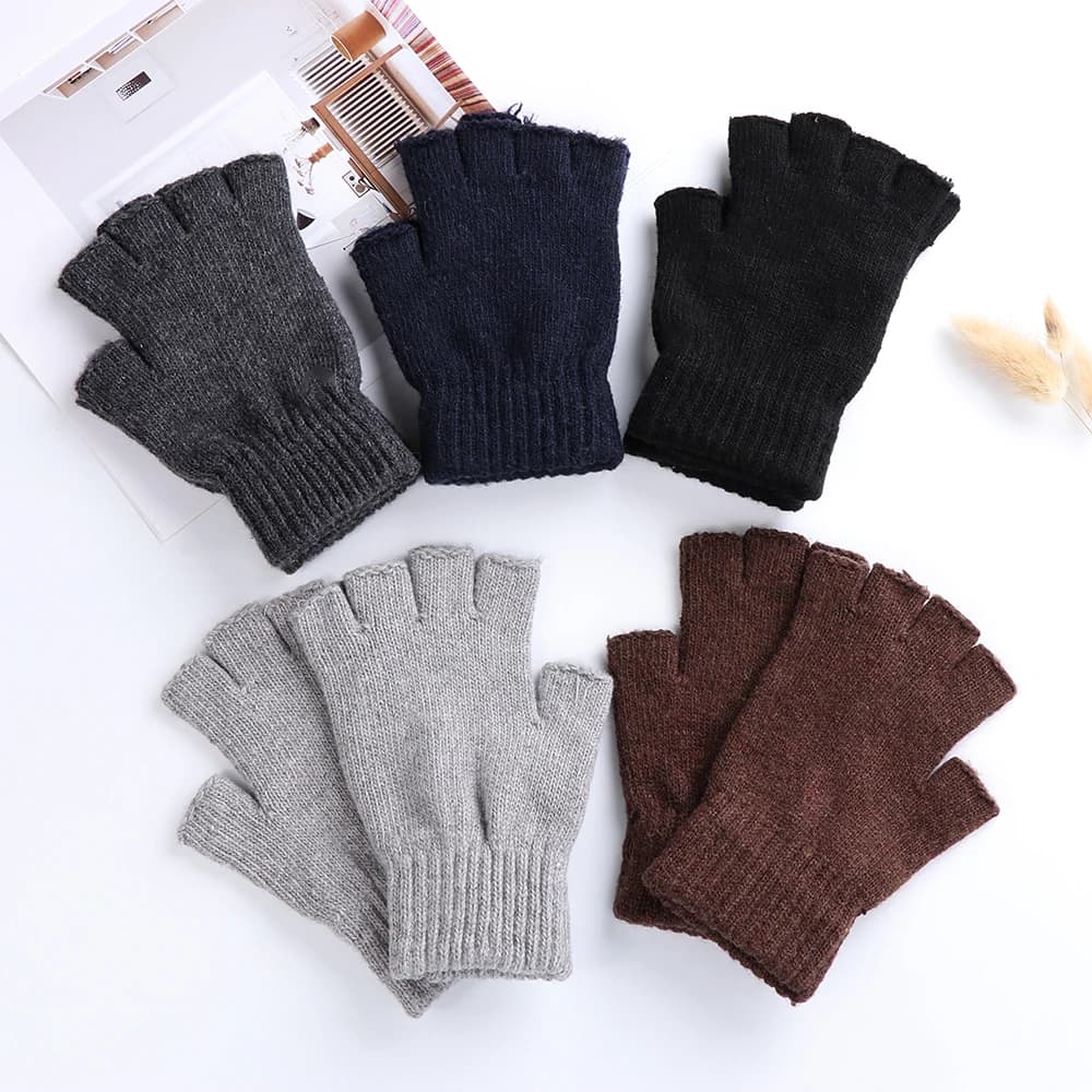 Gants tricotés hiver mi-doigts épais chauds homme femme texting dactylographie confort chaleur