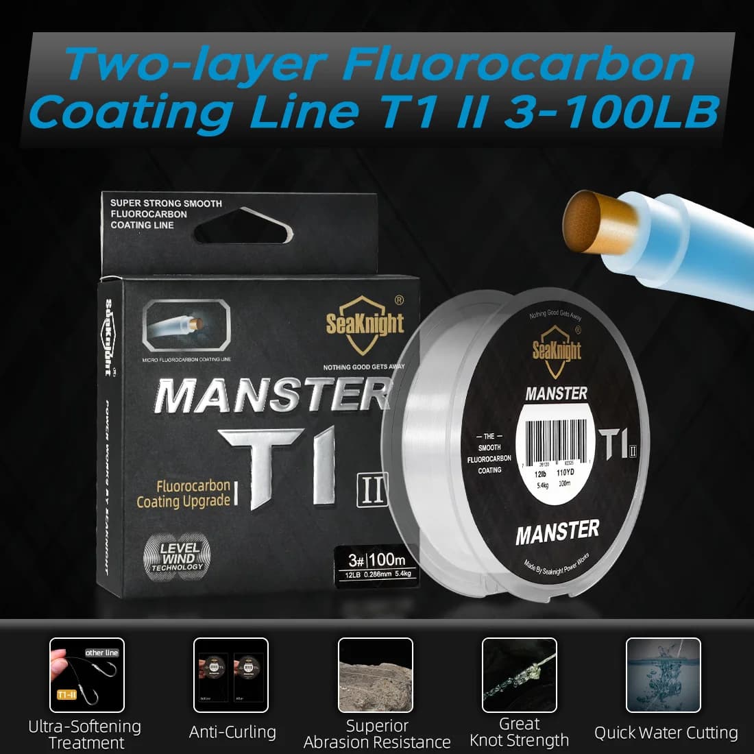 Ligne fluorocarbone coating SeaKnight T1II 50M-100M 3-100LB coulante - Monofilament haute performance