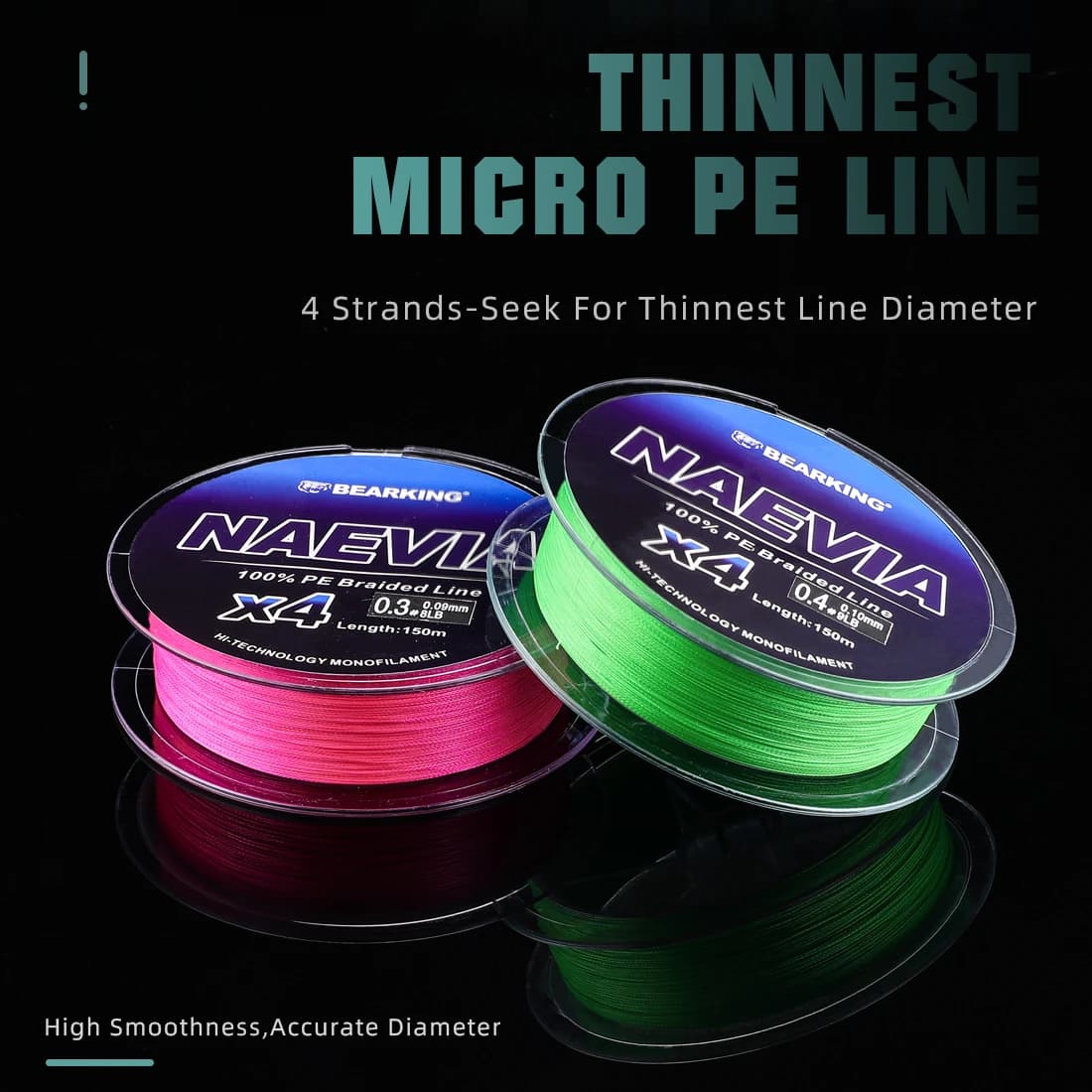 Ligne de pêche carp PE multifilament BEARKING 150m 4 brins, résistance 10-93LB, tresse souple et glissante