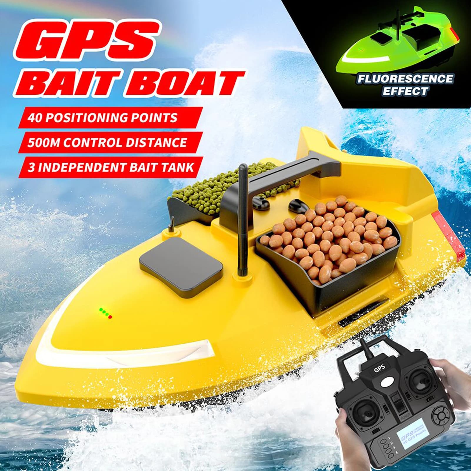 Bateau amorceur LIXADA V020 GPS télécommandé 500m double moteur sondeur 2KG chargement