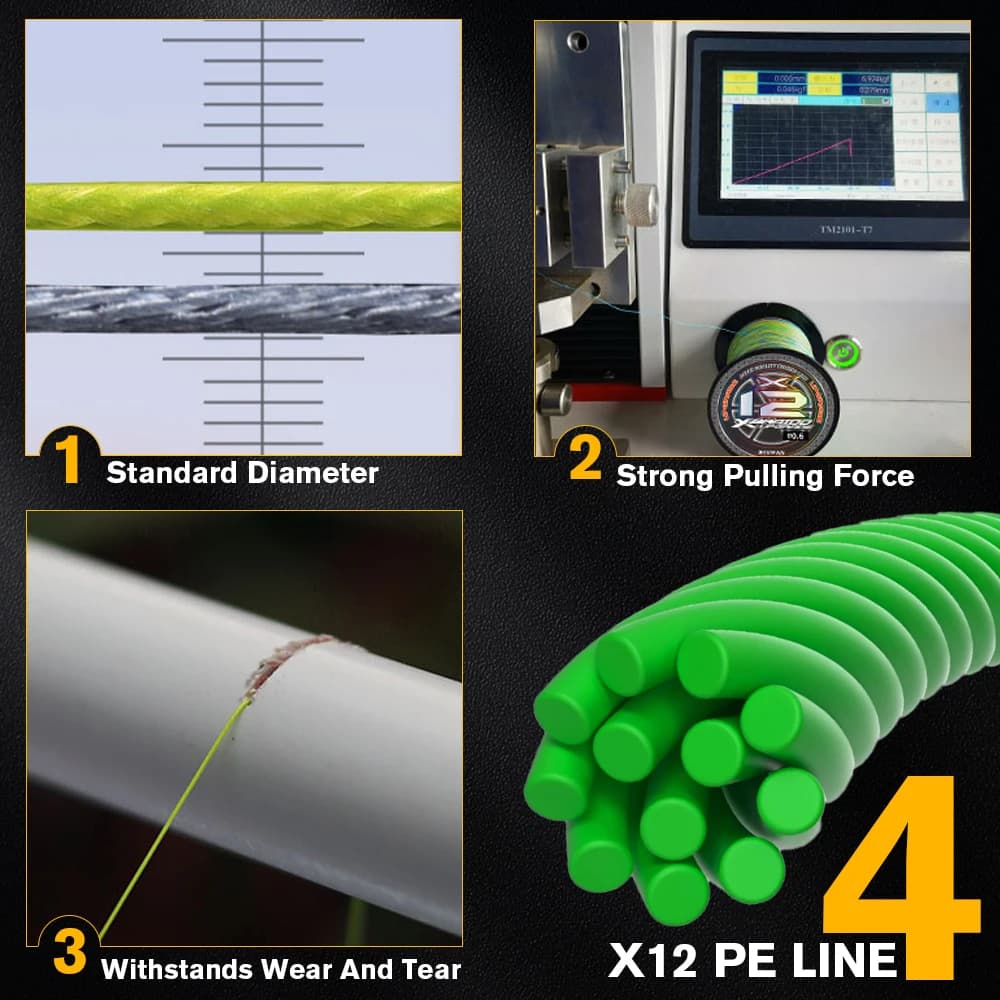 Ligne de pêche multicolore Xbraid X12 haute résistance pour carnassiers et mer