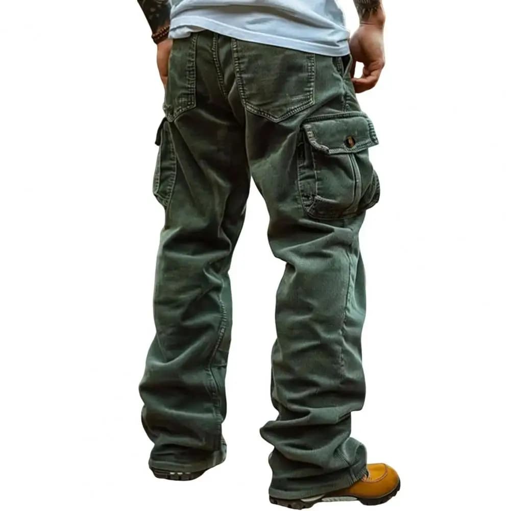 Pantalon cargo velours côtés rétro multi-poches pêche mi-montant homme classique