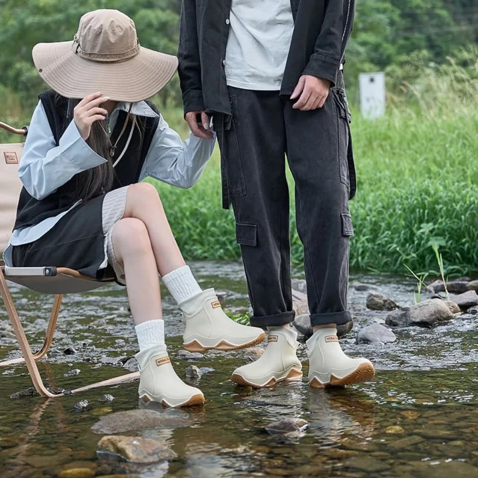 Bottes pluie hiver pêche homme chaudes pelucheuses imperméables antidérapantes couple travail mode