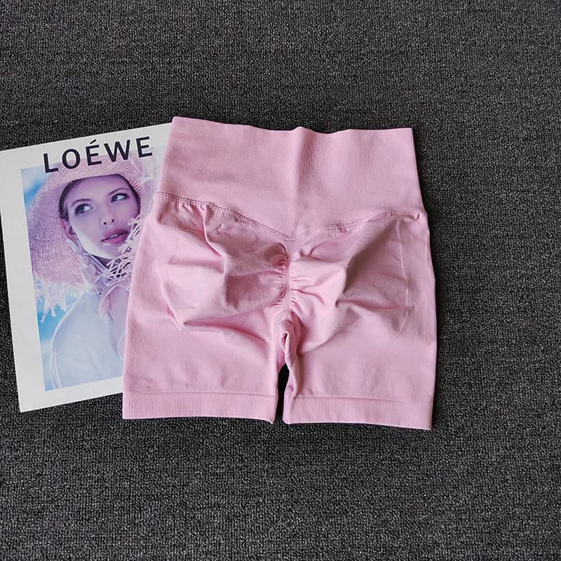 Shorts de yoga femme couleur pêche 3 croisements - Haute taille effet gainant pour running et sport