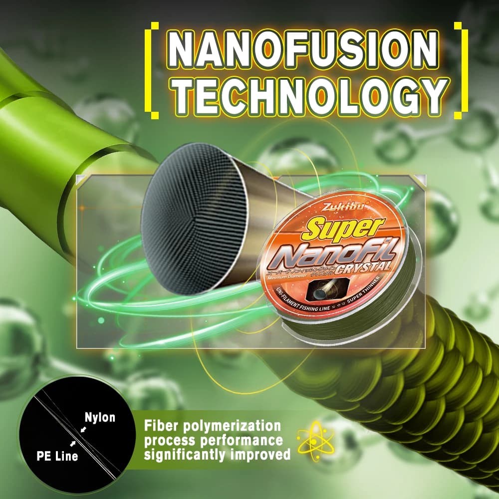 Ligne Nanofil Crystal ZUKIBO unifilament verte - Lisse fine résistante à l'abrasion - Zéro mémoire pour moulinets