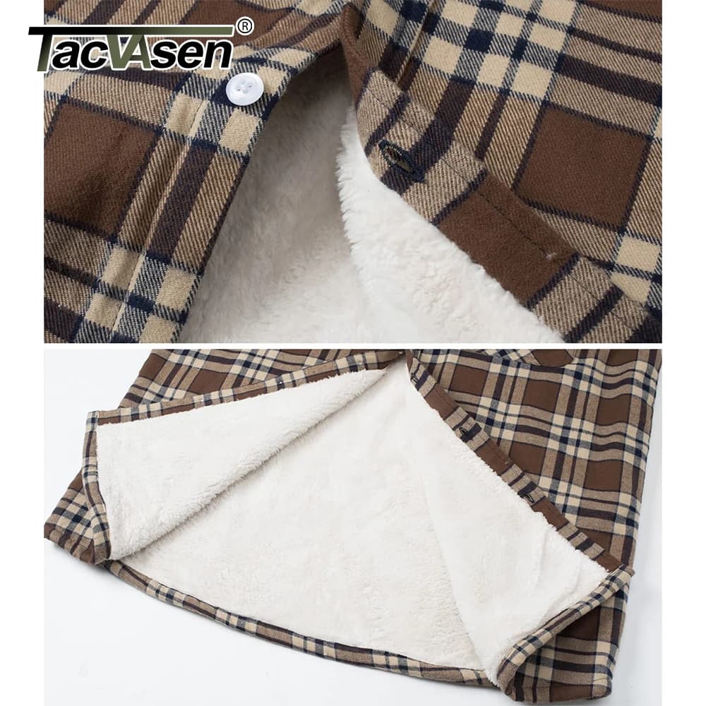 Veste flanelle homme TACVASEN doublure polaire pour pêche hiver épaisse travail extérieur 3 poches