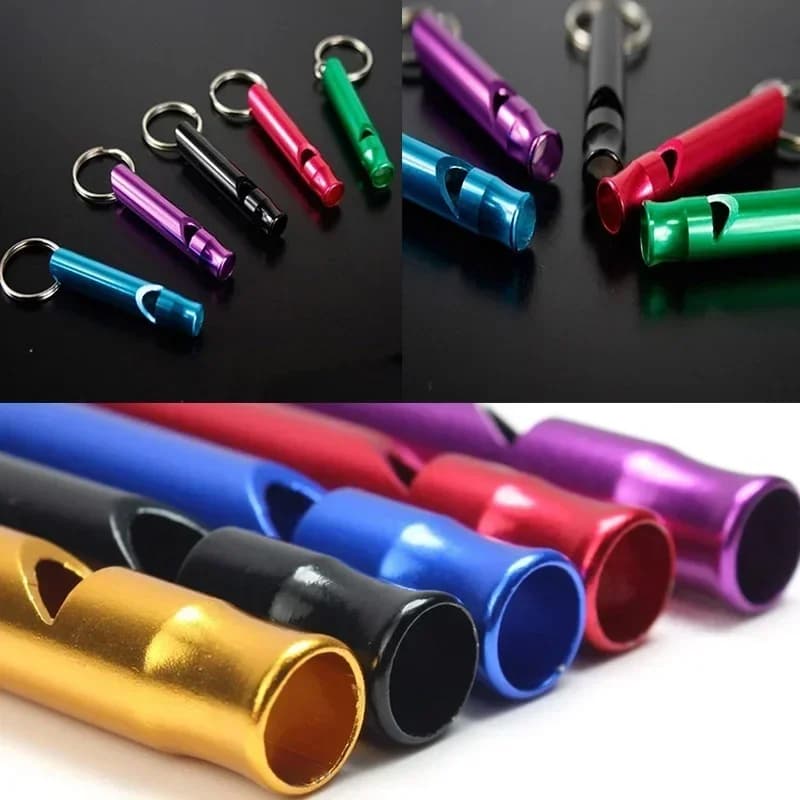 Set 4 sifflets sécurité sport aluminium alliage porte-clés survie camping pêche urgence - Compact