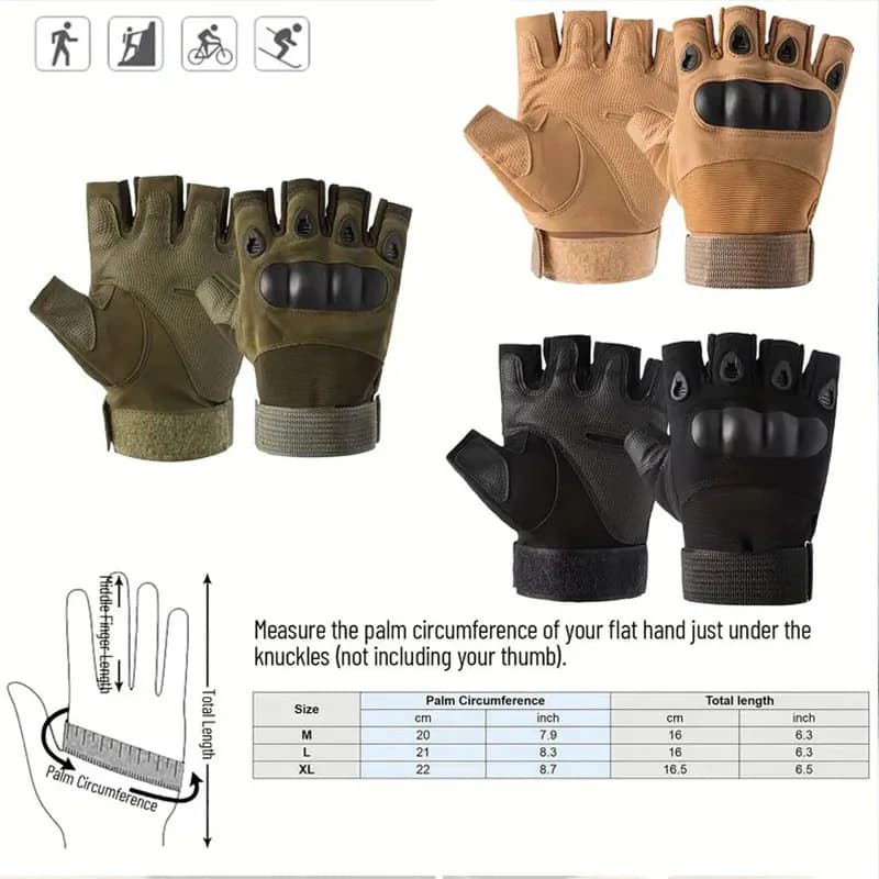 Gants tactiques doigts libres pour hommes - idéaux sports outdoor, tir, chasse et cyclisme