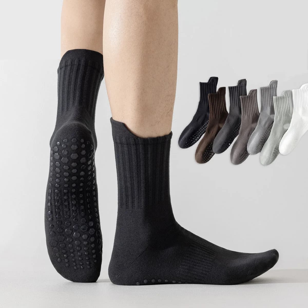 Chaussettes de yoga homme coton avec grip silicone - Anti-dérapantes pilates