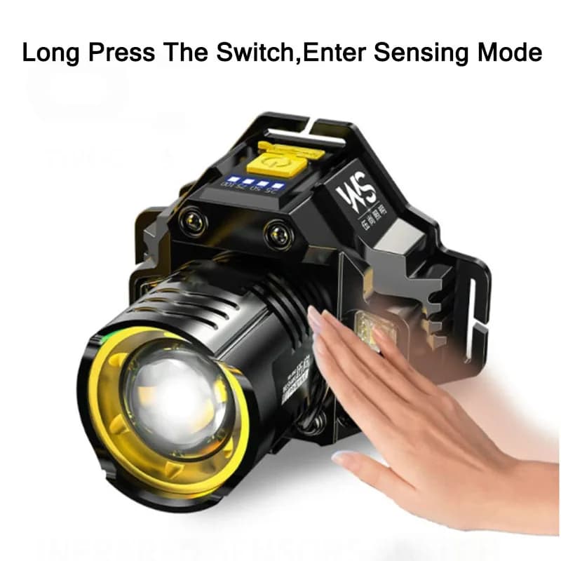 Lampe frontale LED COB puissante détecteur batterie intégrée recharge USB pêche camping lanterne torche