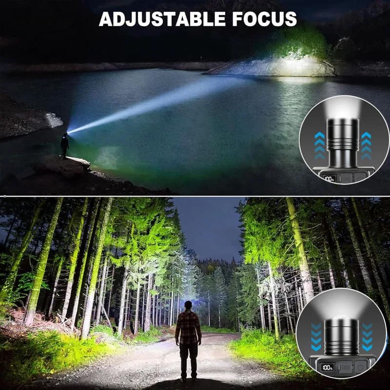 Frontale LED rechargeable zoomable étanche ultra-lumineuse - Excellence pour pêche et camping