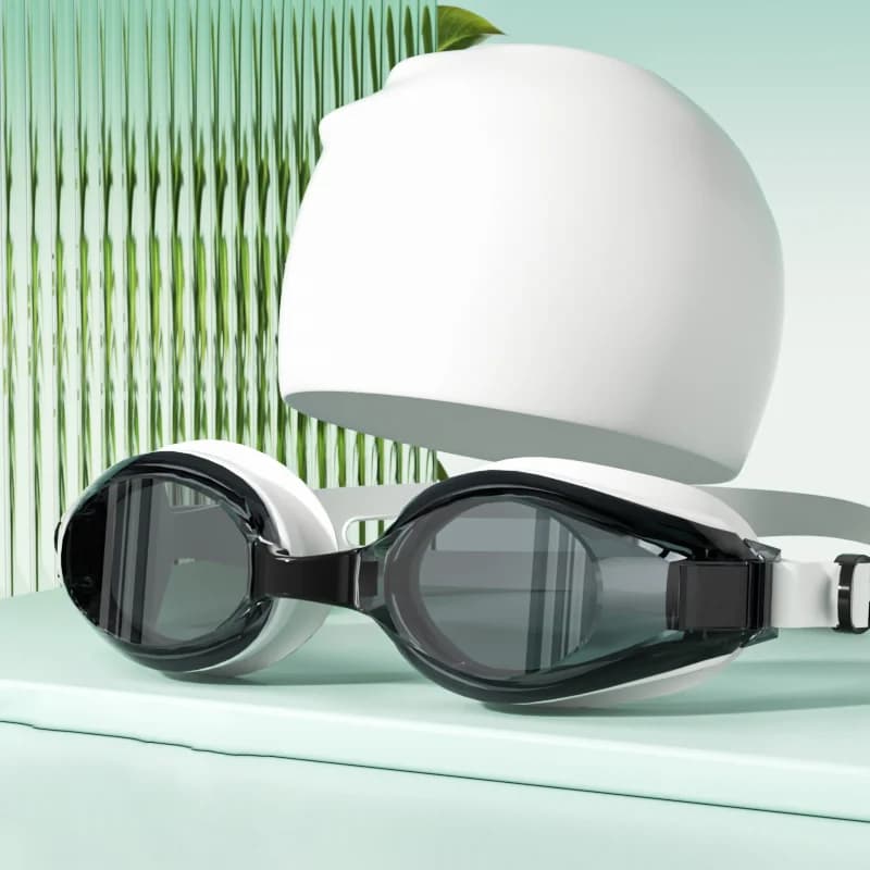 Bonnet et lunettes de natation adulte HD anti-buée étanches silicone anti-UV