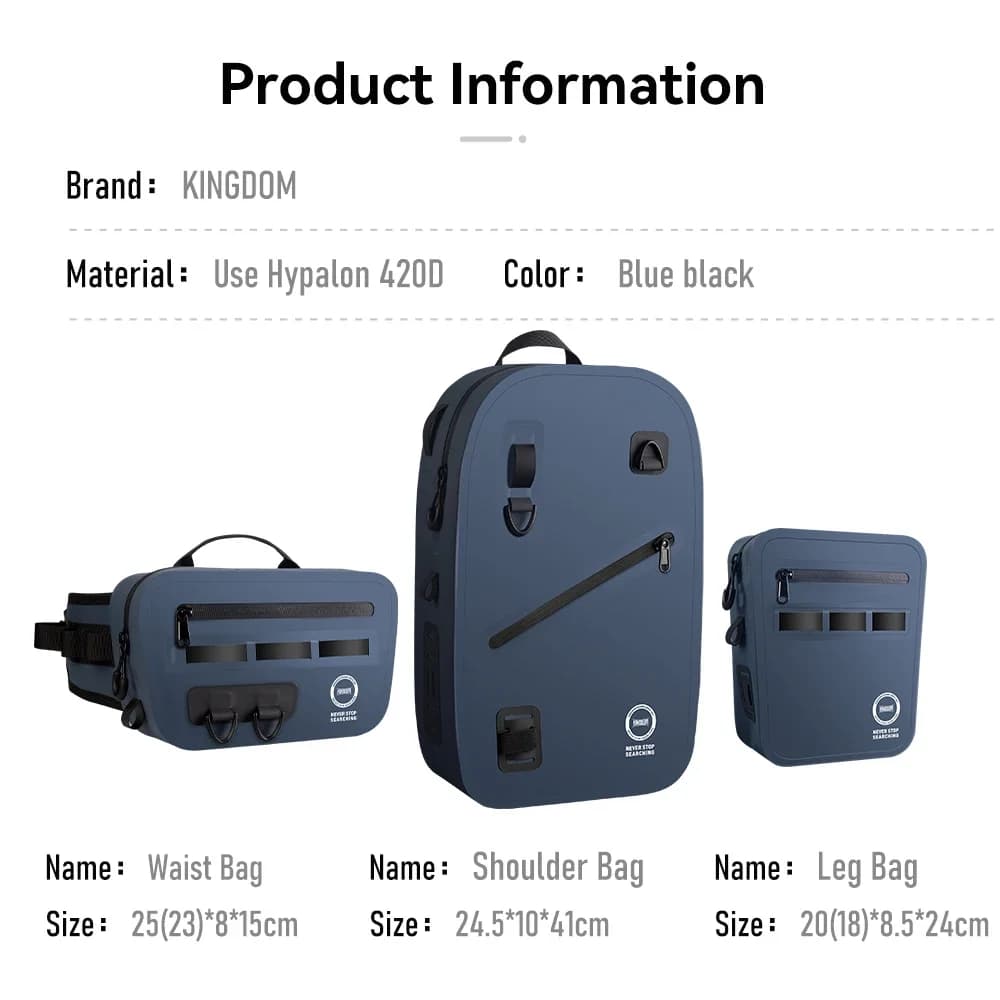Sacs étanches IPX8 Kingdom pour pêche - Sacs multifonctions épaule, taille et jambe TPU grande capacité
