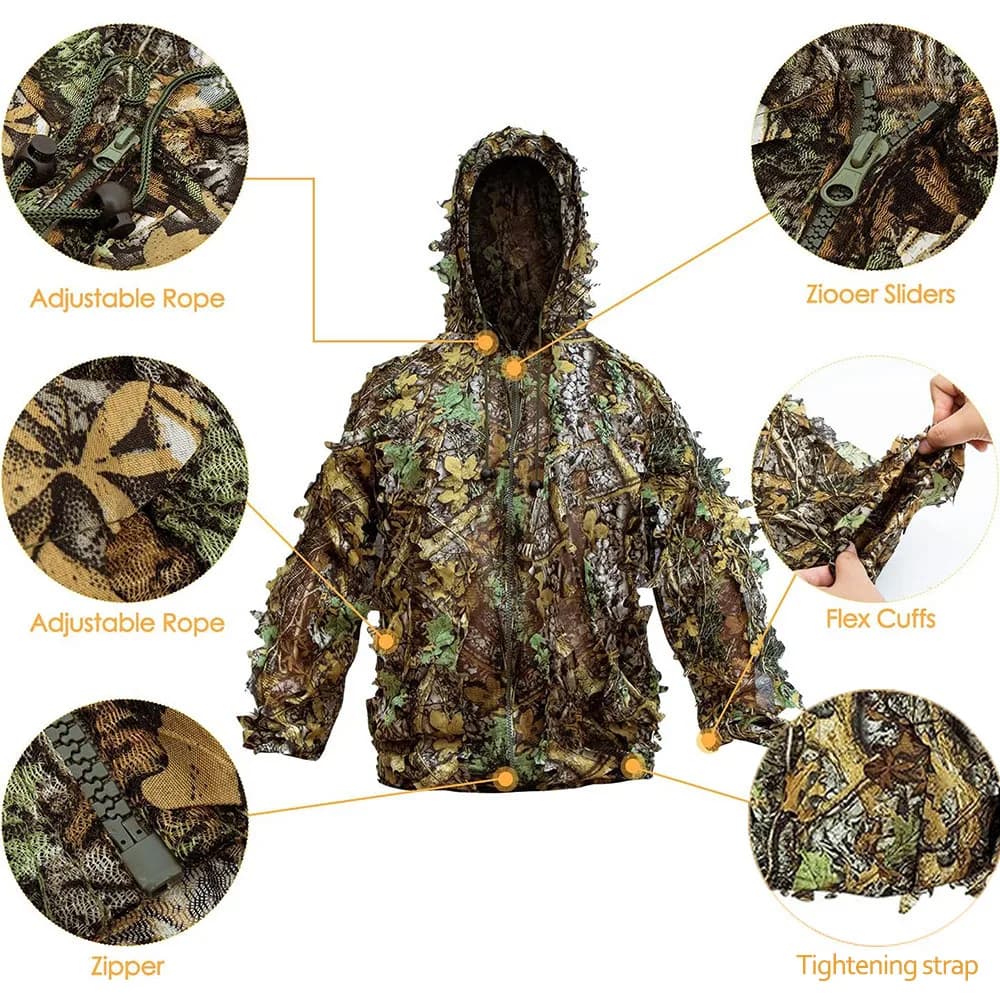 Ghillie Suit 3D Bionique Homme Femme Enfant - Tenue Tactique Camouflage Feuilles pour Pêche