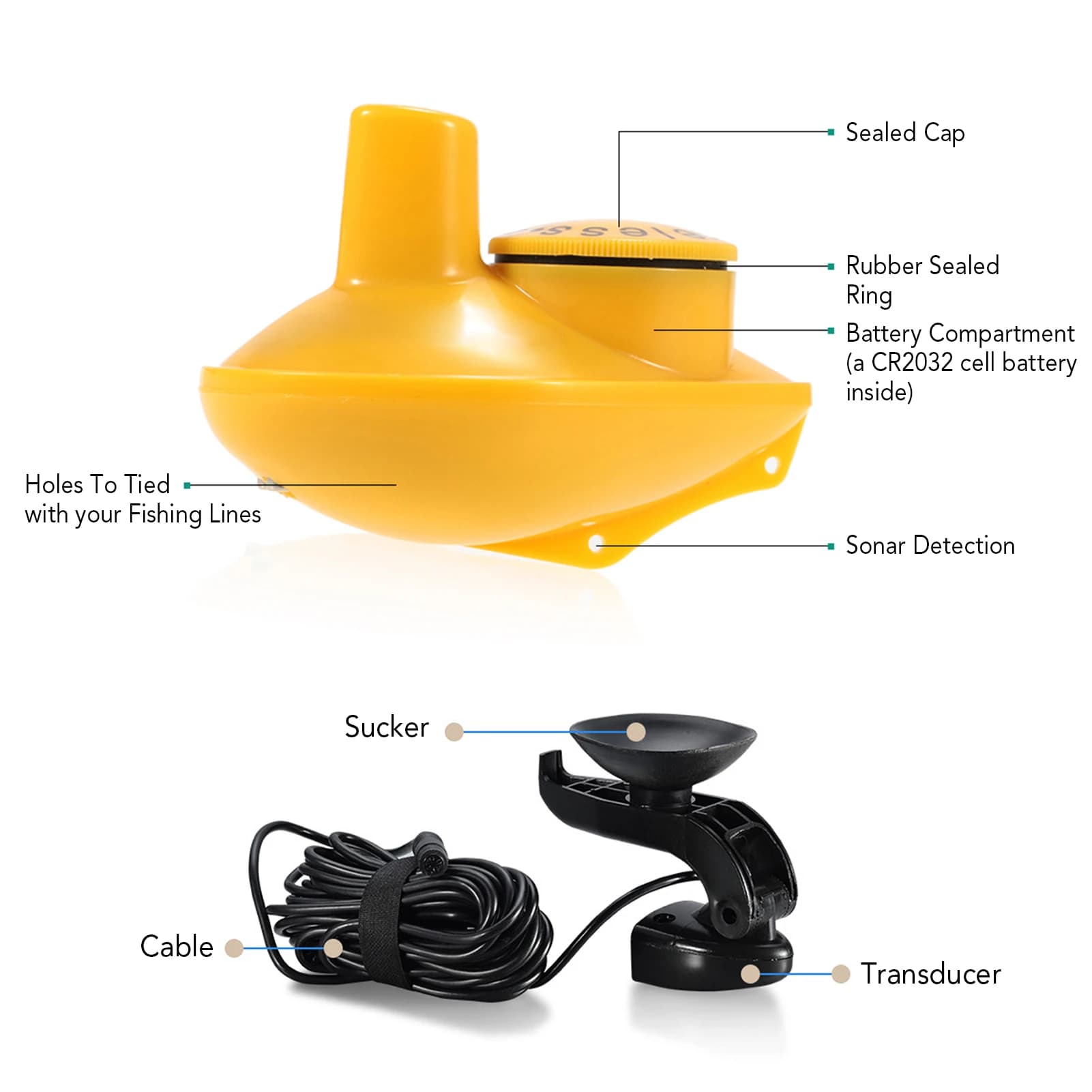Sonar portable sans fil pour pêche en kayak - Détecteur de poissons avec transducteur filaire pour bateau