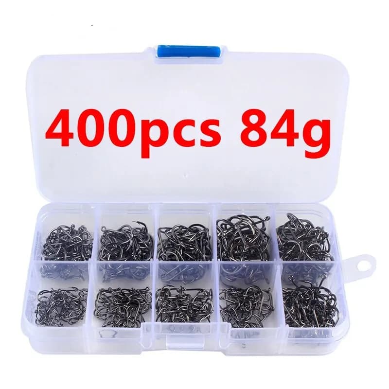 Set de 400 hameçons de pêche acier haute teneur en carbone pour eau douce et mer