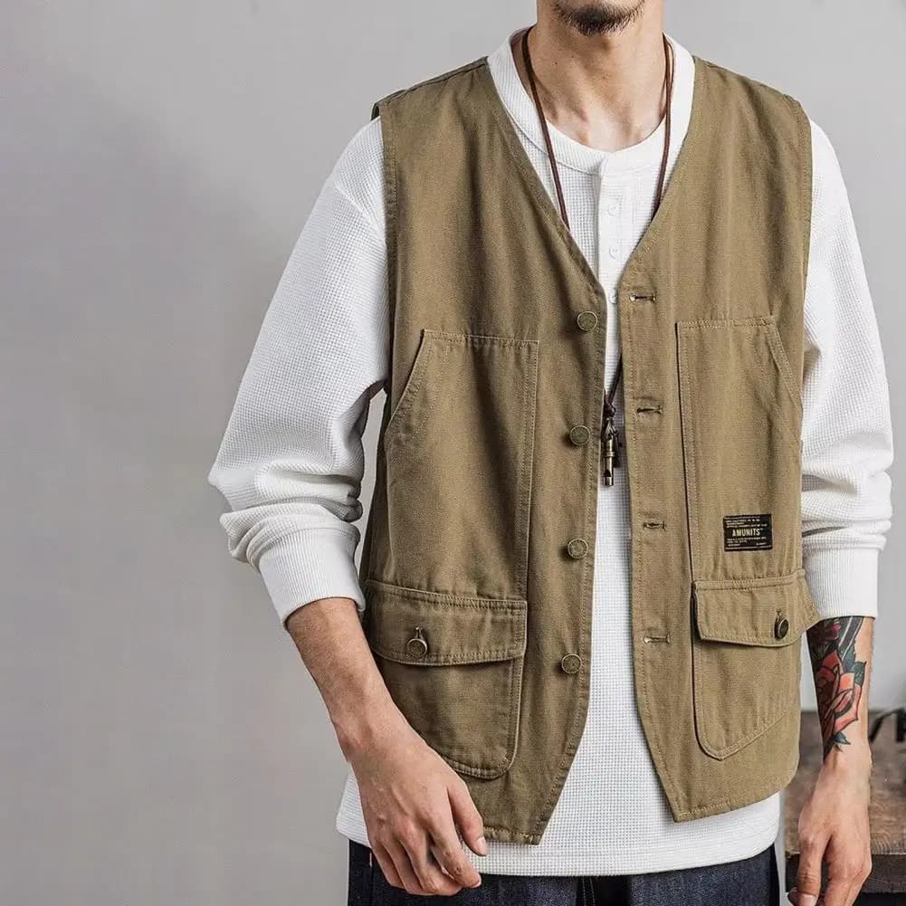 Veste de pêche sans manches pour hommes - Style coréen à poches solides - Veste de pêche homme extérieure