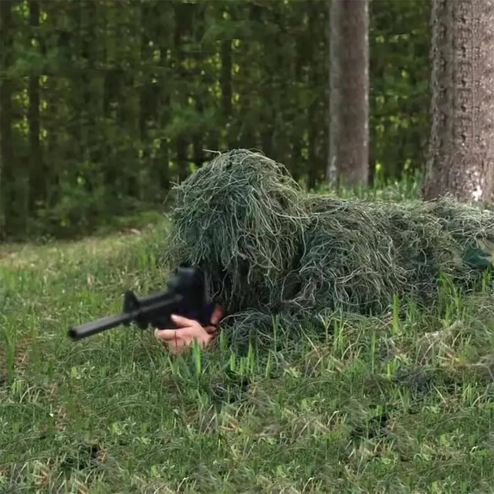 Ensemble ghillie adulte 5 pièces camouflage - Tenue complète pêche observation oiseaux chasse