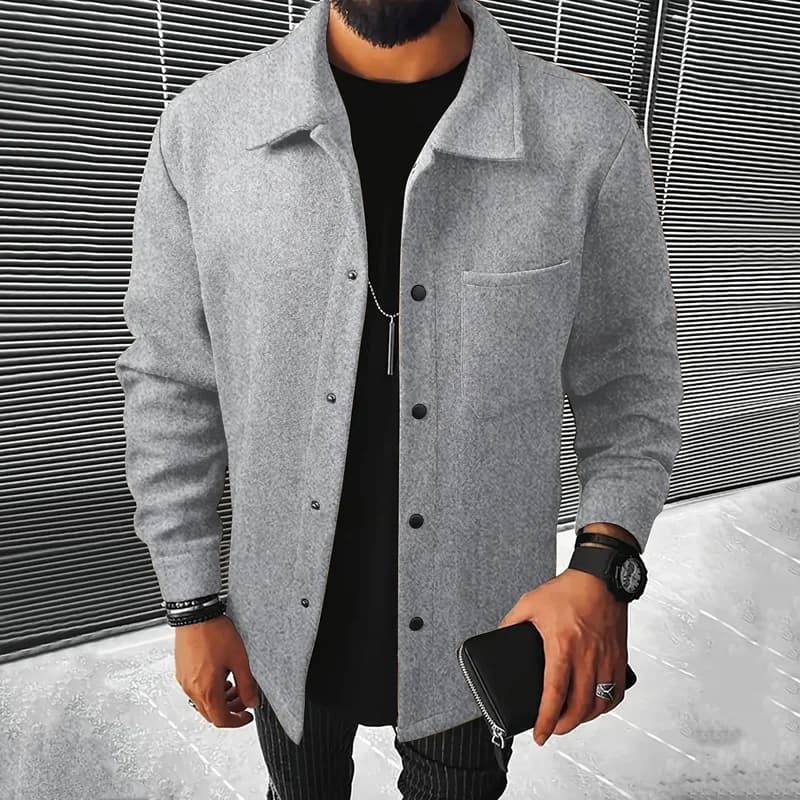 Veste polyester brossé bureau pêche homme - Manteau col revers boutonné décontracté élégant