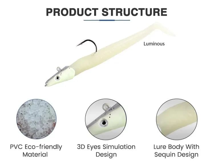 Leurre souple avec tête plombée 19g 22g 34g pour la pêche en mer et surfcasting
