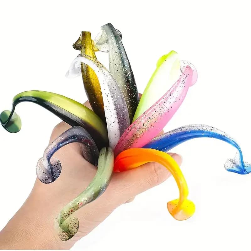 Set leurres souples 55-75mm avec queue ondulante pour pêche au bar et carpe - Appâts silicone haute qualité