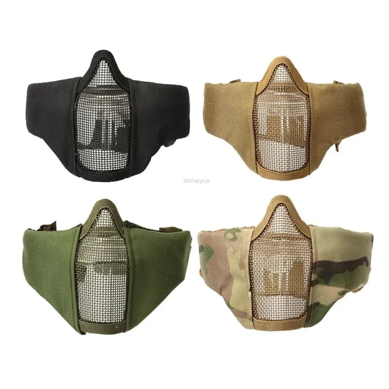 Masque facial tactique camouflage demi-visage maillage métal pêche chasse airsoft protection