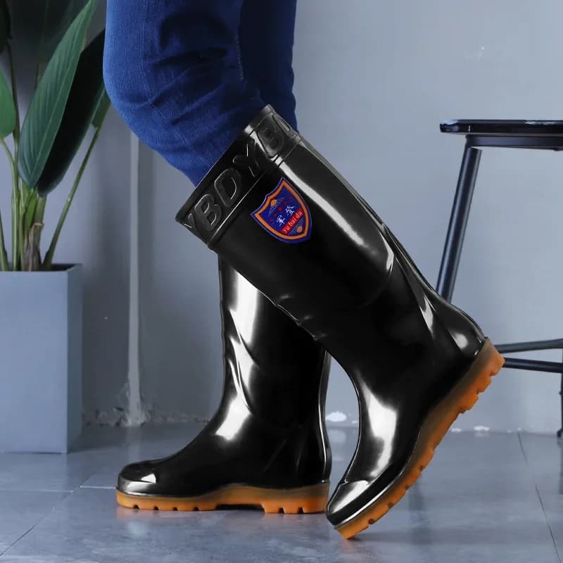 Bottes PVC homme hautes imperméables antidérapantes doublure polaire semelle caoutchouc chantier pêche