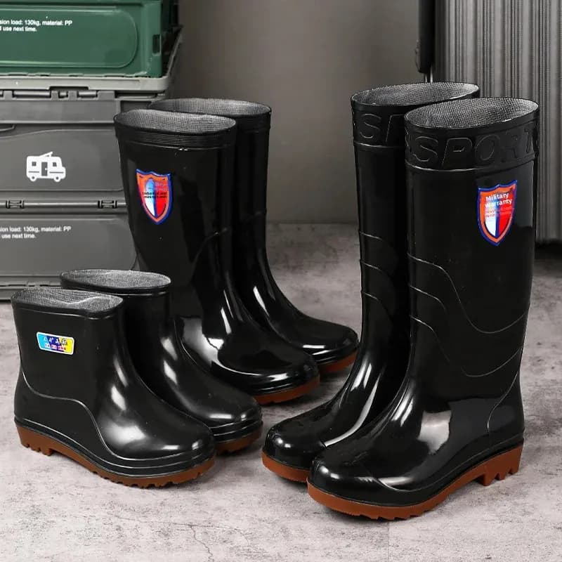 Bottes de pluie homme doublées polaire résistantes acides imperméables mi-hautes antidérapantes