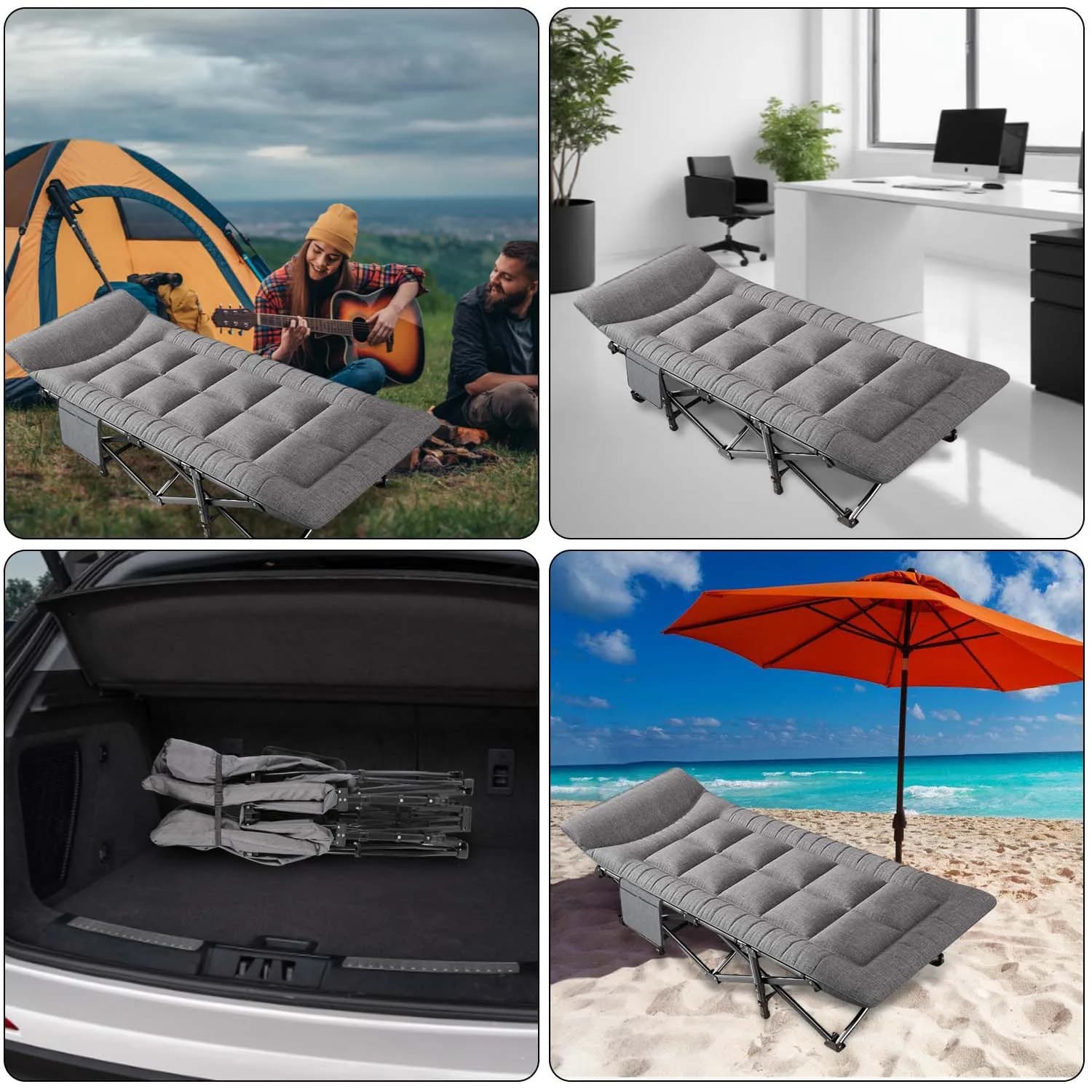 Lit de camp pliant zollor 200kg portable avec oreiller intégré pour jardin bureau et extérieur