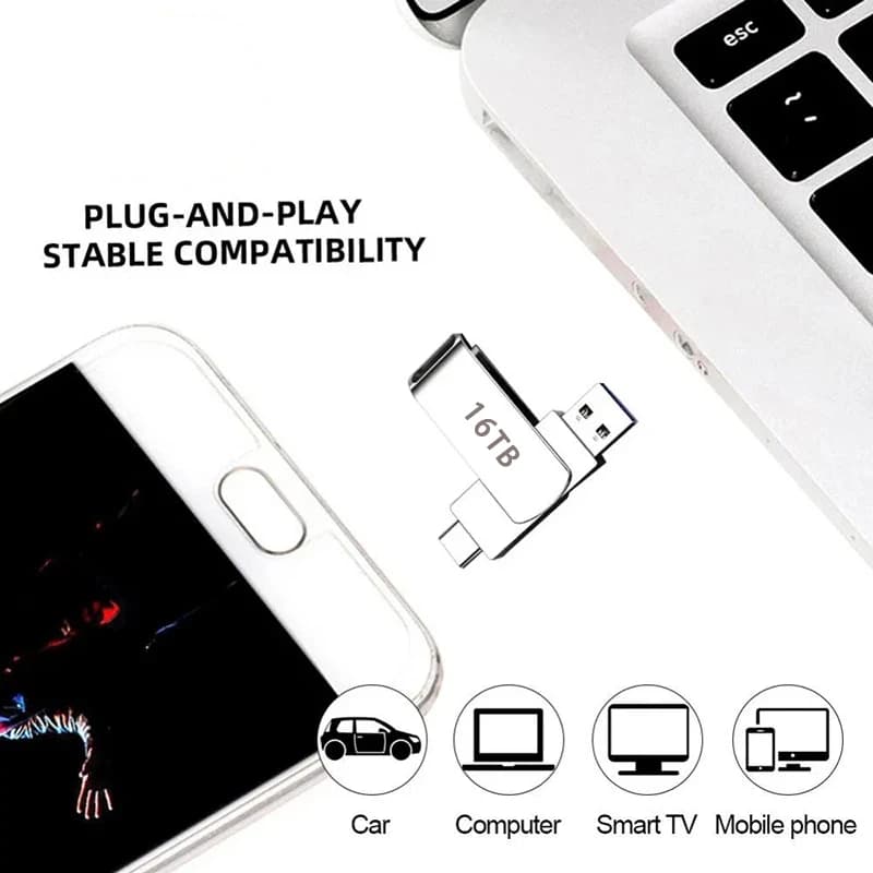 Clé USB flash 16TB haute vitesse USB 3.2 et Type-C - Stockage étanche pour sauvegarder photos et vidéos de pêche