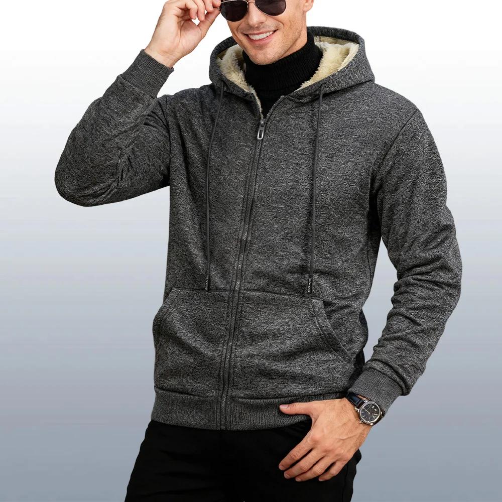 Sweat à capuche épais en laine d'agneau pour pêche hivernale - Veste chaude homme sport casual