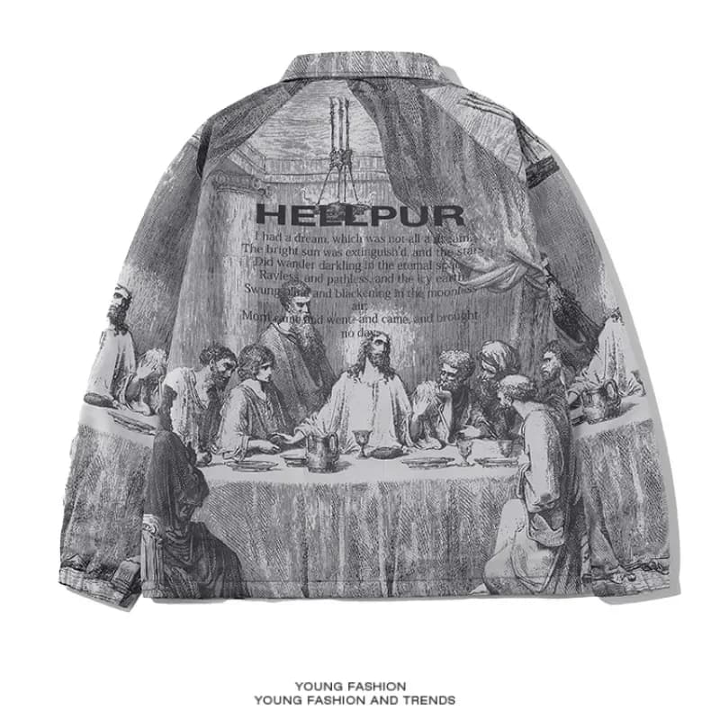 Veste oversize peinture vintage unisexe - Veste légère automne couples - Veste extérieure imprimé artistique