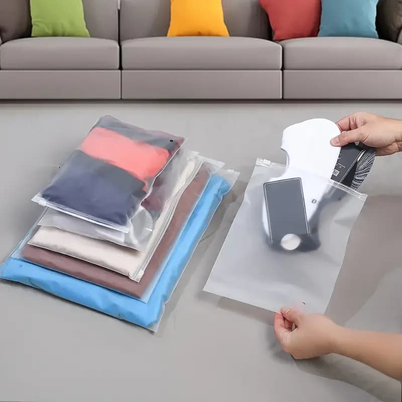 10 sachets plastique givré packaging voyage rangement étanches fermeture éclair auto-adhésif vêtements avec trou