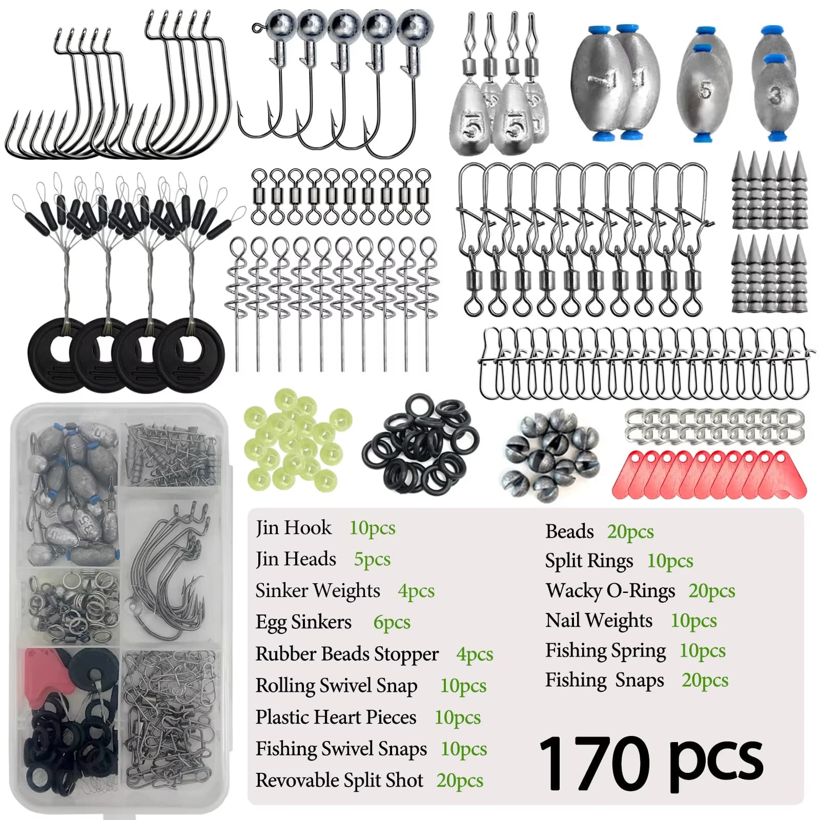 Kit de pêche professionnel 170 à 410 pièces avec boîte à accessoires, hameçons et plombs pour