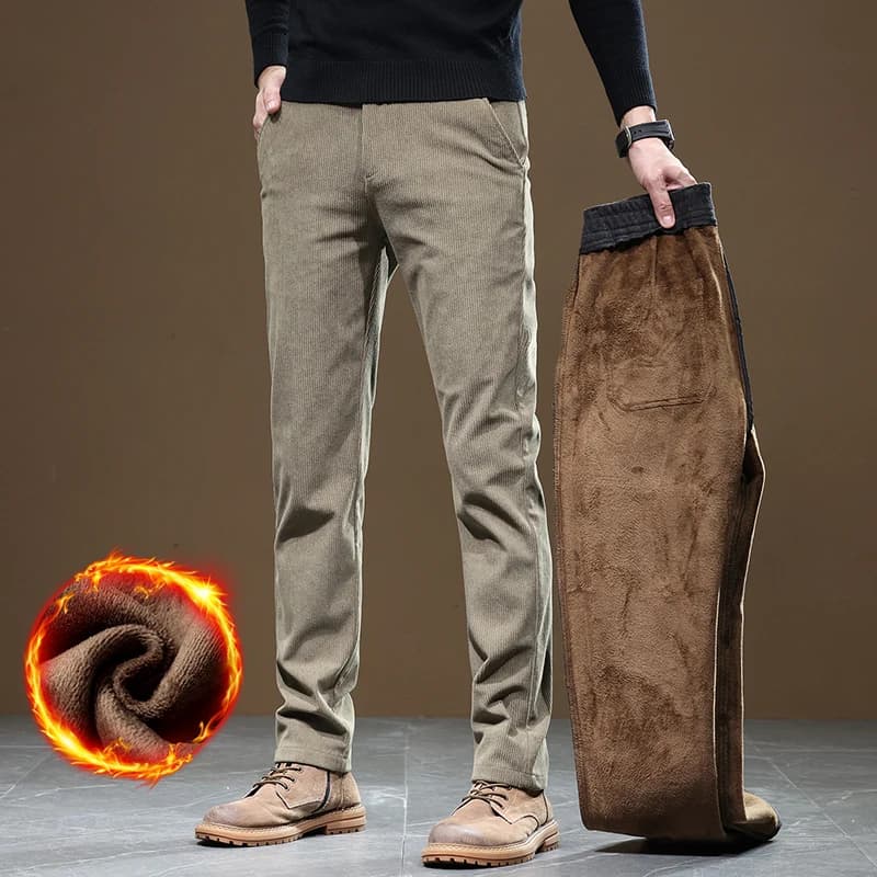 Pantalon velours chaud homme hiver 2025 pour pêche - Tissu polaire et coupe slim confortable