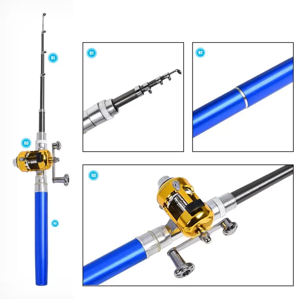 Mini canne télescopique portable 1-1.6m format stylo pliable pour pêche nomade et urgence